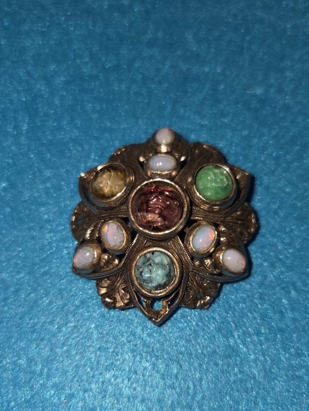 Multi-Stone Vintage Scottish Brooch Signed Miracle